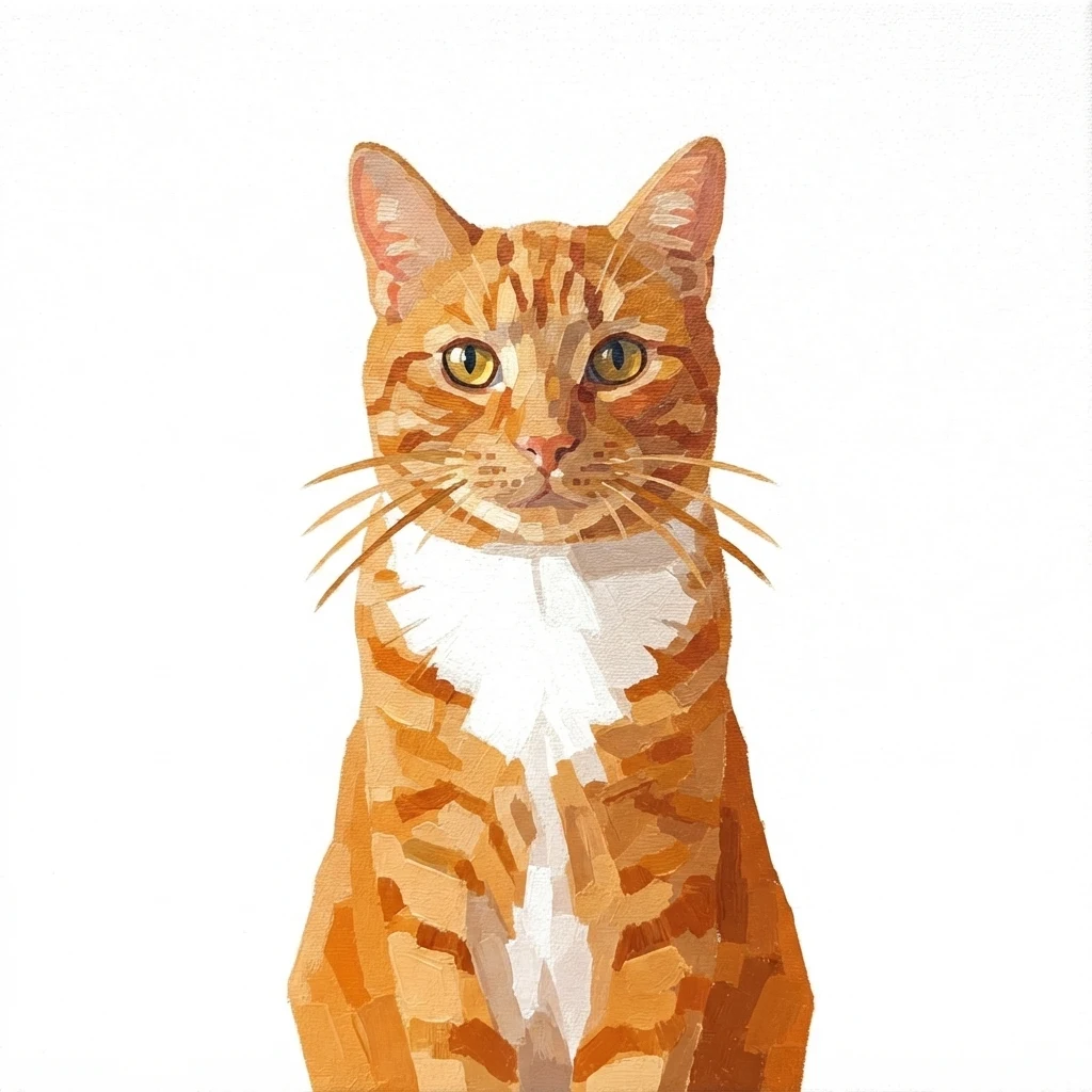 An AI-generated sample orange tabby cat, before and after the Acrylic style