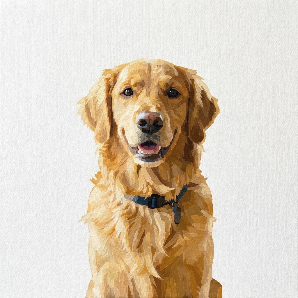 The AI-generated sample dog rendered in the Acrylic style