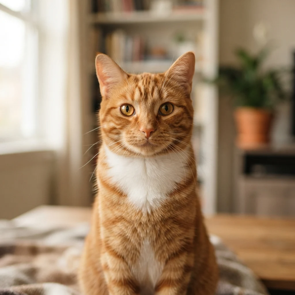 An AI-generated sample orange tabby cat, before and after the Chibi style