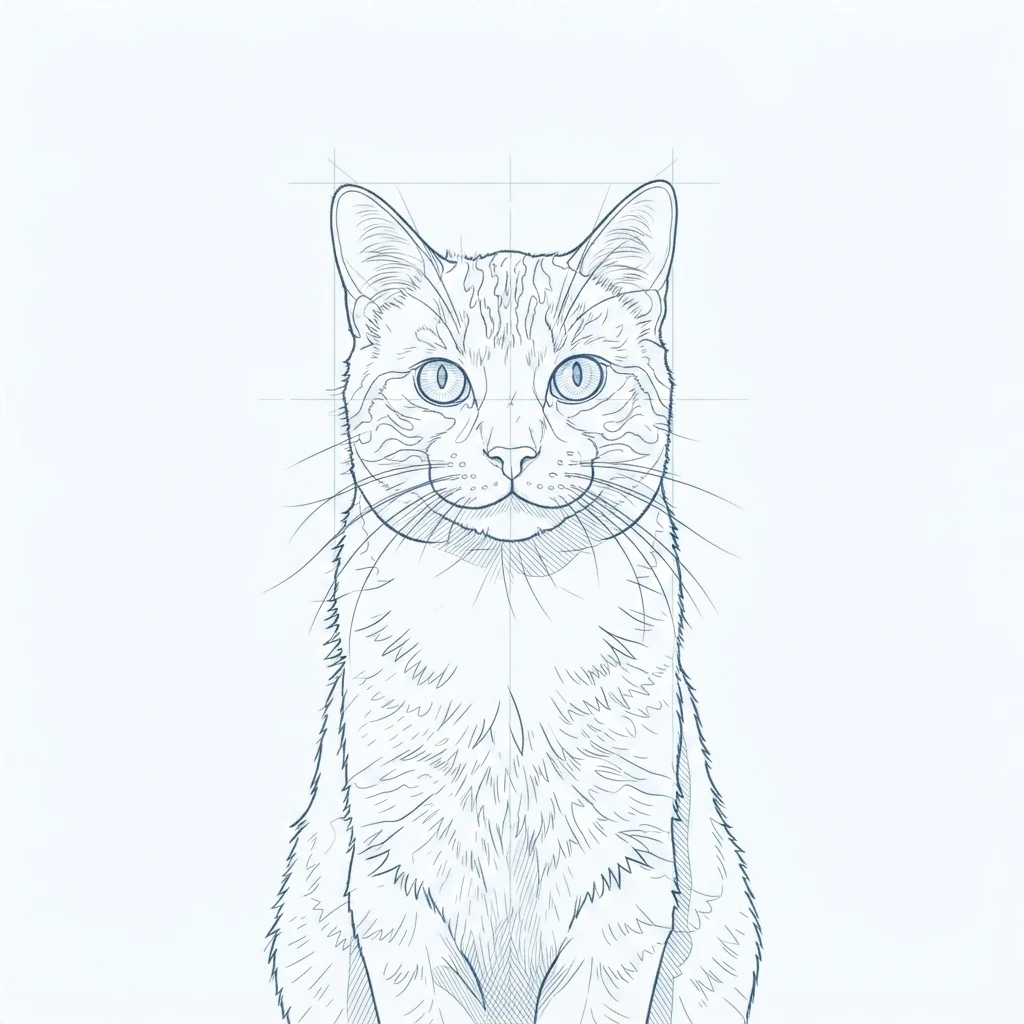 An AI-generated sample orange tabby cat, before and after the Blueprint style