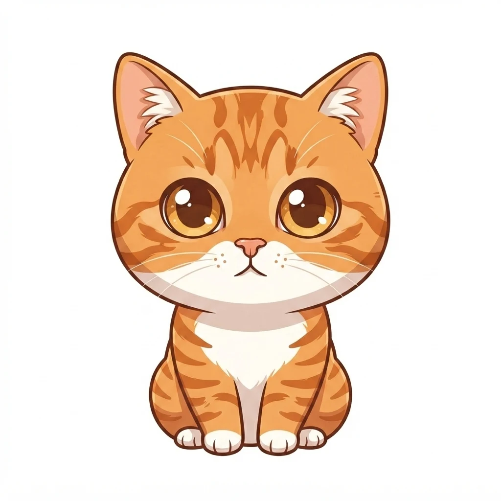 An AI-generated sample orange tabby cat, before and after the Chibi style