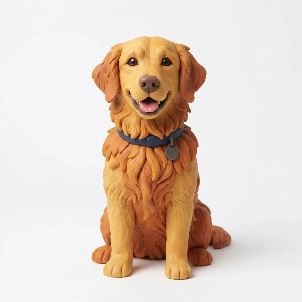 The AI-generated sample dog rendered in the Clay puppet style