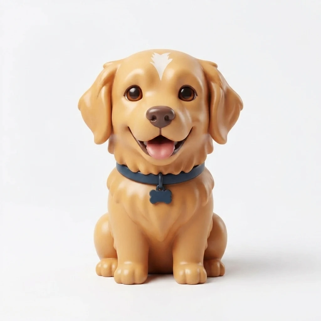 The AI-generated sample dog rendered in the Collectible figurine style