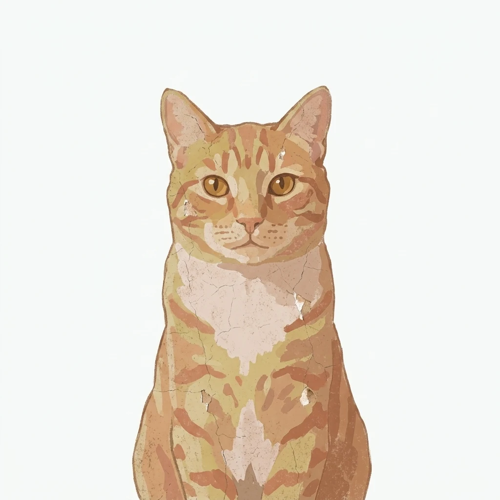 An AI-generated sample orange tabby cat, before and after the Fresco style