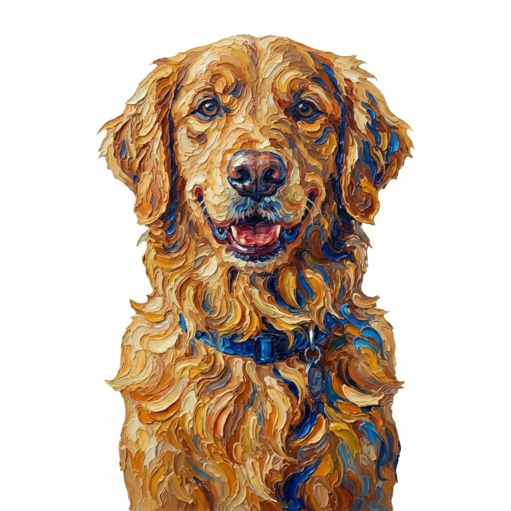 The AI-generated sample dog rendered in the Swirling oils style