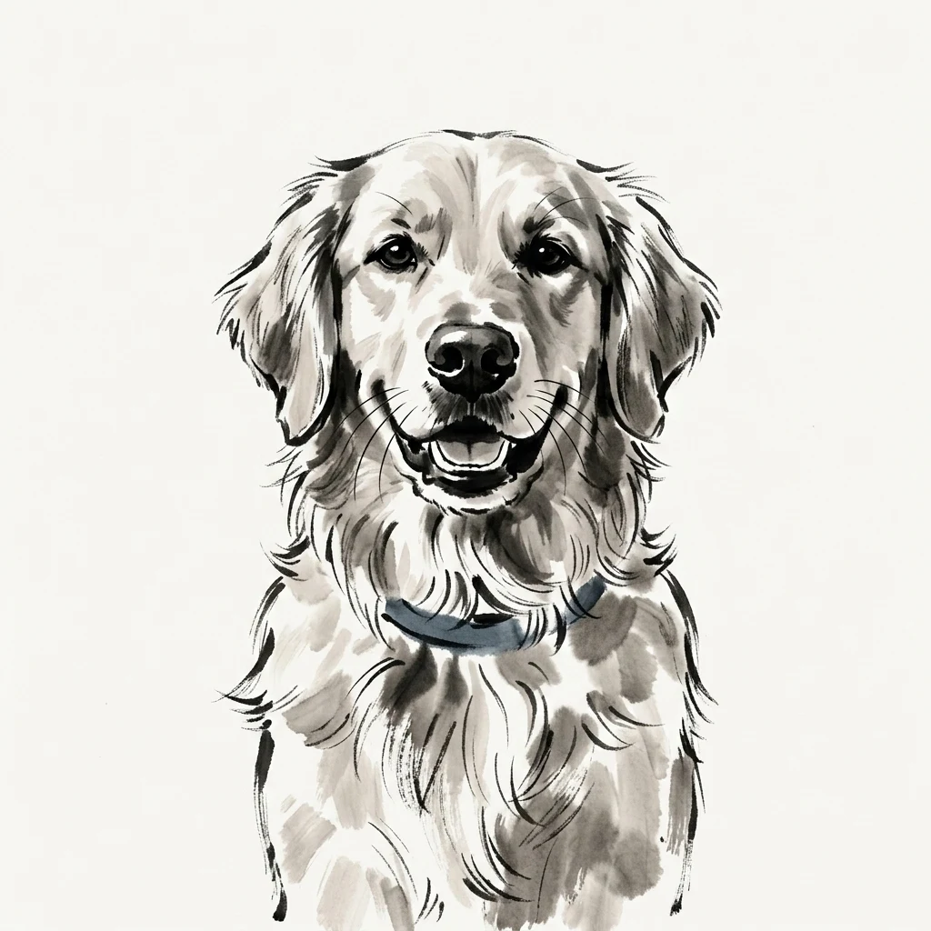 The AI-generated sample dog rendered in the Ink wash style
