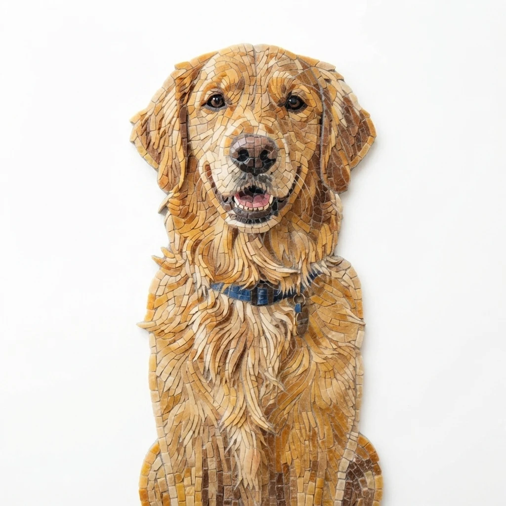 The AI-generated sample dog rendered in the Mosaic style