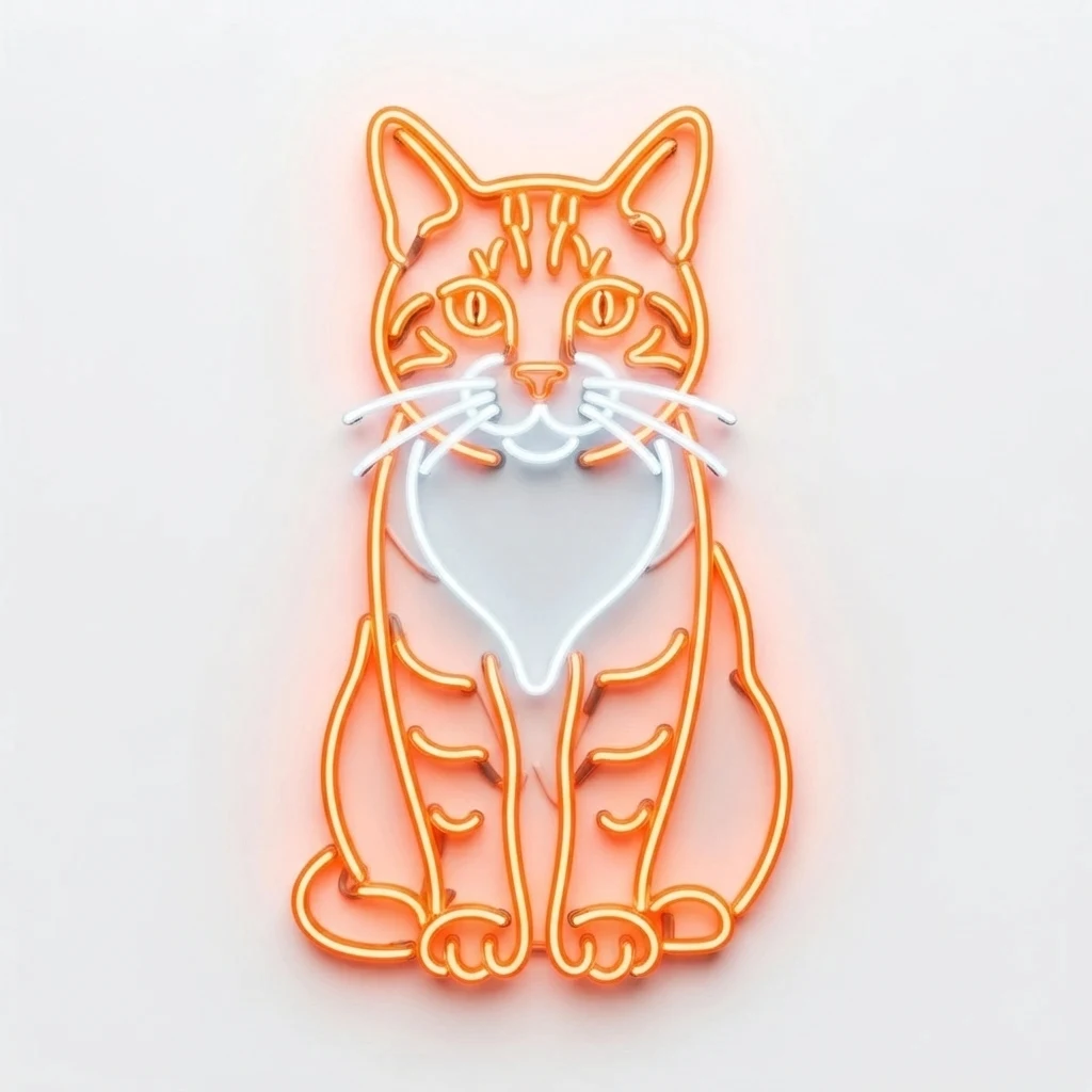 An AI-generated sample orange tabby cat, before and after the Neon glow style