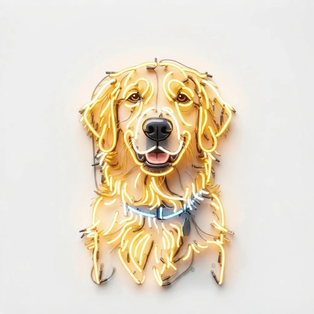 The AI-generated sample dog rendered in the Neon glow style