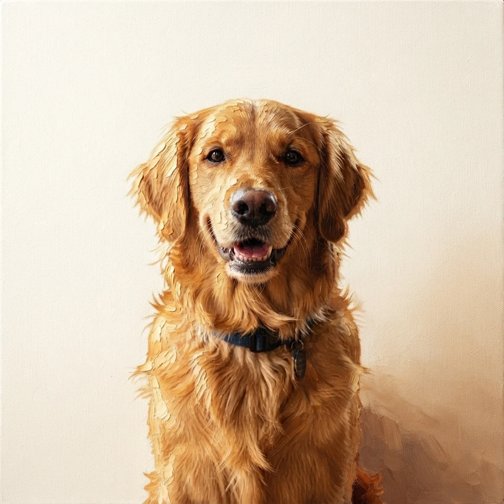 The AI-generated sample dog rendered in the Oil painting style