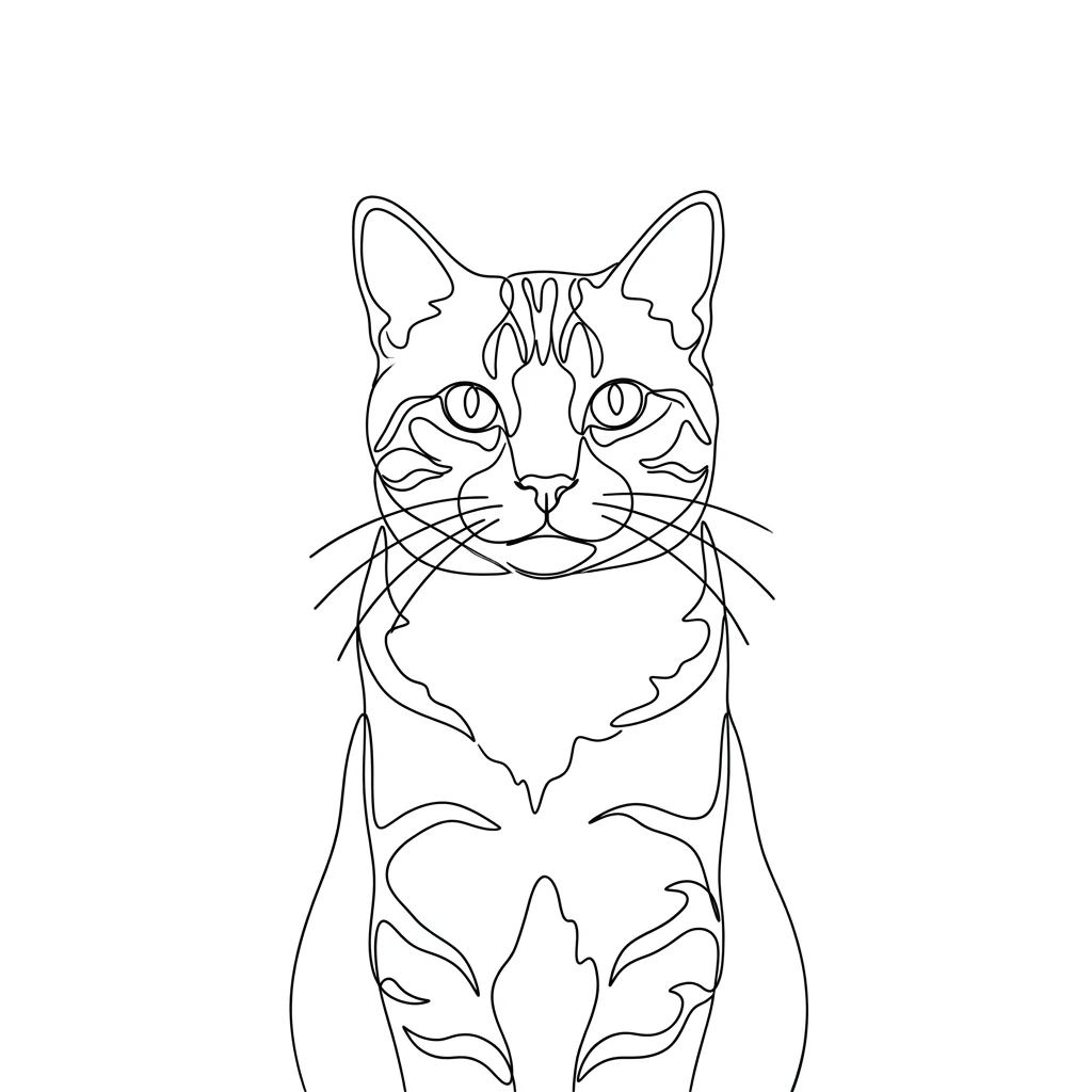 An AI-generated sample orange tabby cat, before and after the One-line drawing style