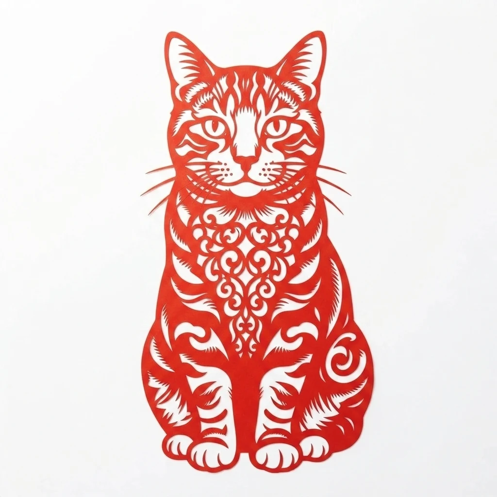 An AI-generated sample orange tabby cat, before and after the Paper-cut style