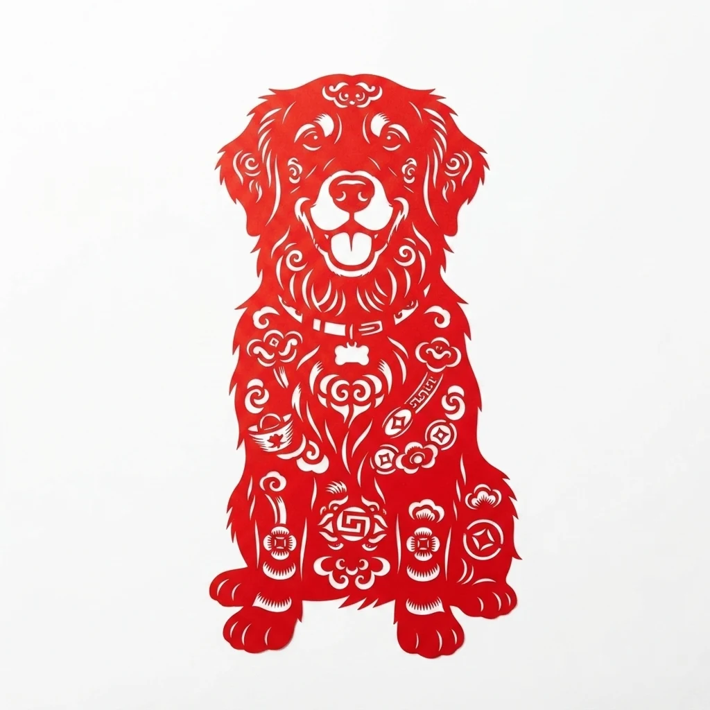 The AI-generated sample dog rendered in the Paper-cut style