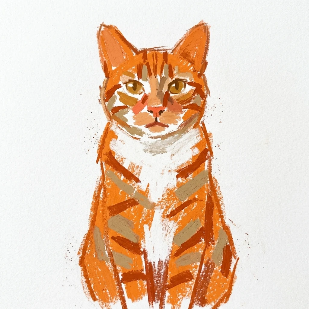 An AI-generated sample orange tabby cat, before and after the Soft pastel style