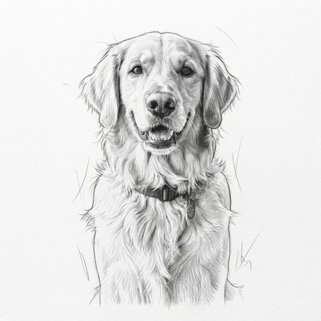 The AI-generated sample dog rendered in the Pencil sketch style