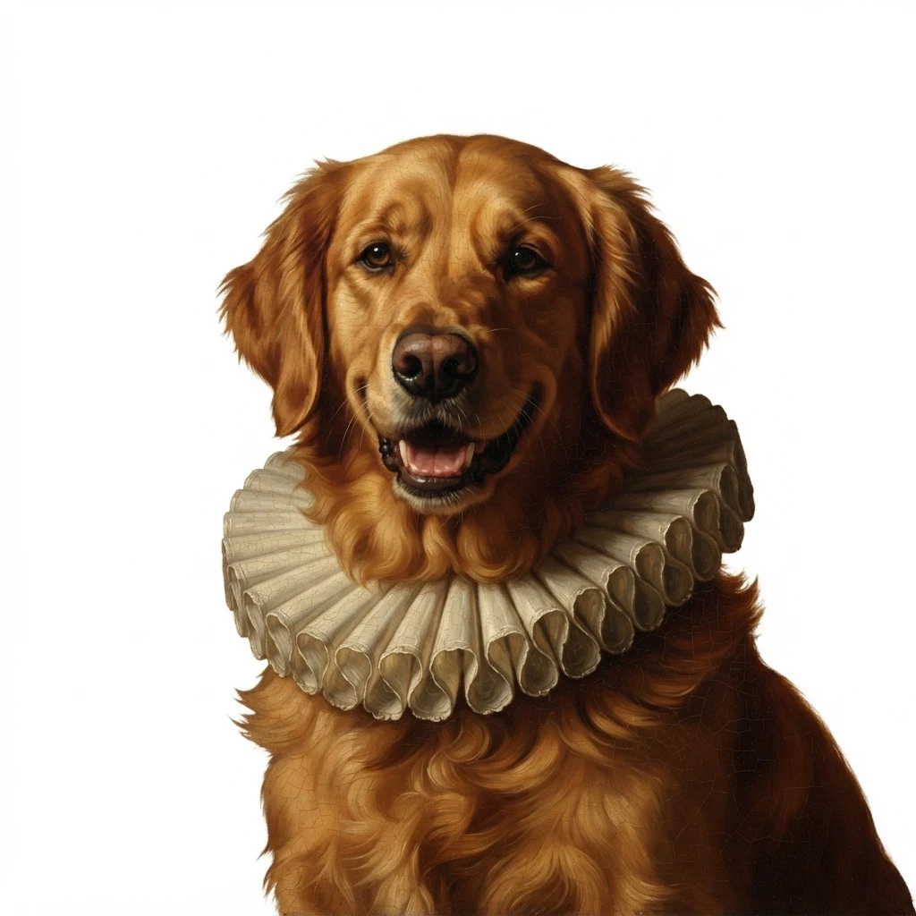 The AI-generated sample dog rendered in the Renaissance portrait style