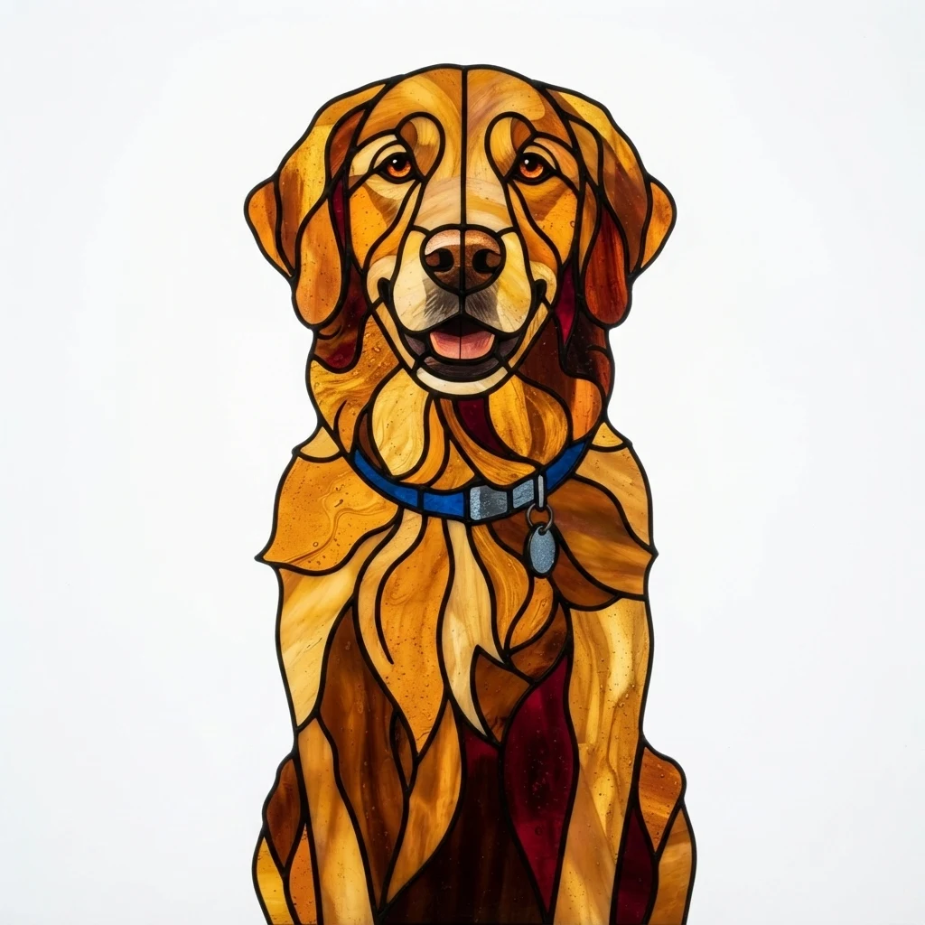 The AI-generated sample dog rendered in the Stained glass style
