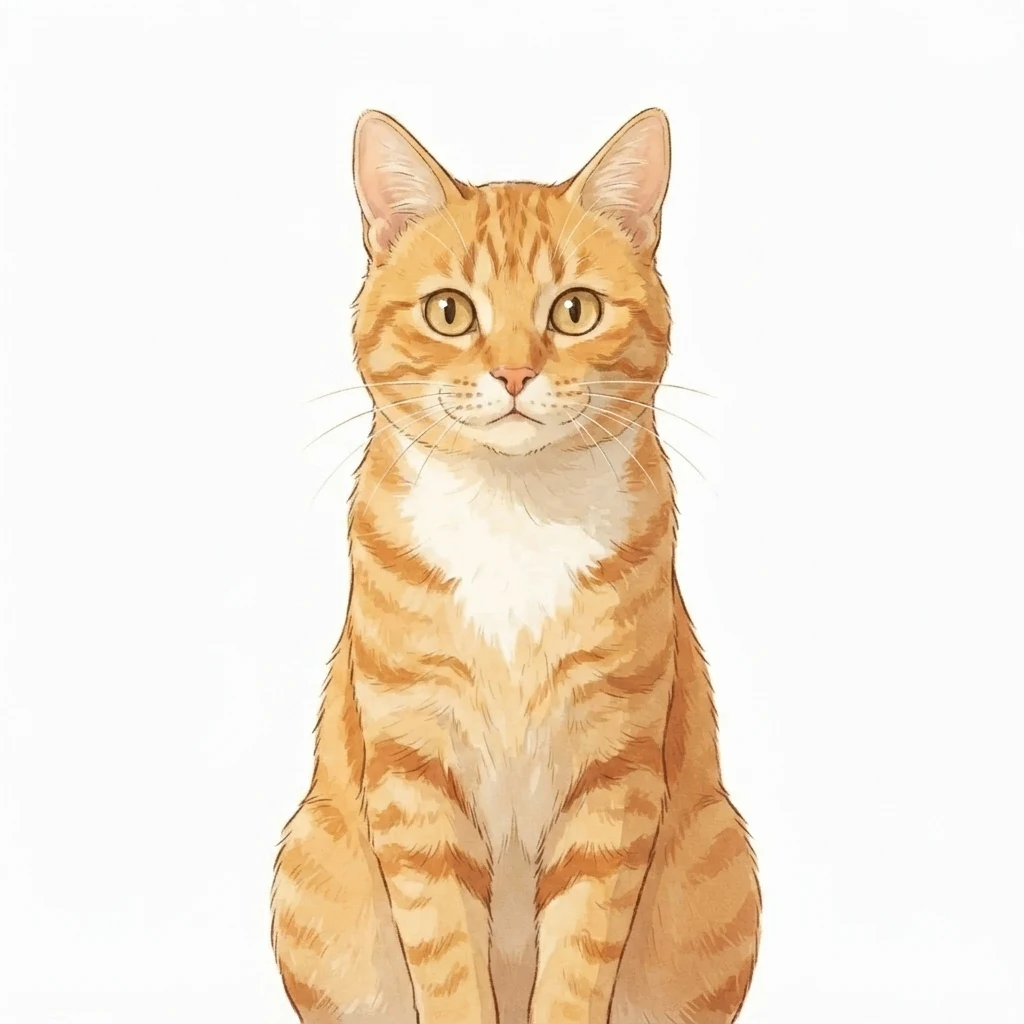 An AI-generated sample orange tabby cat, before and after the Storybook style