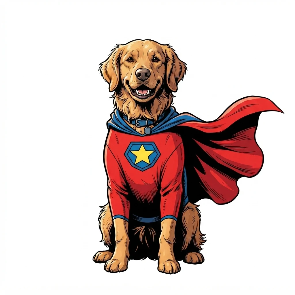 The AI-generated sample dog rendered in the Superhero style