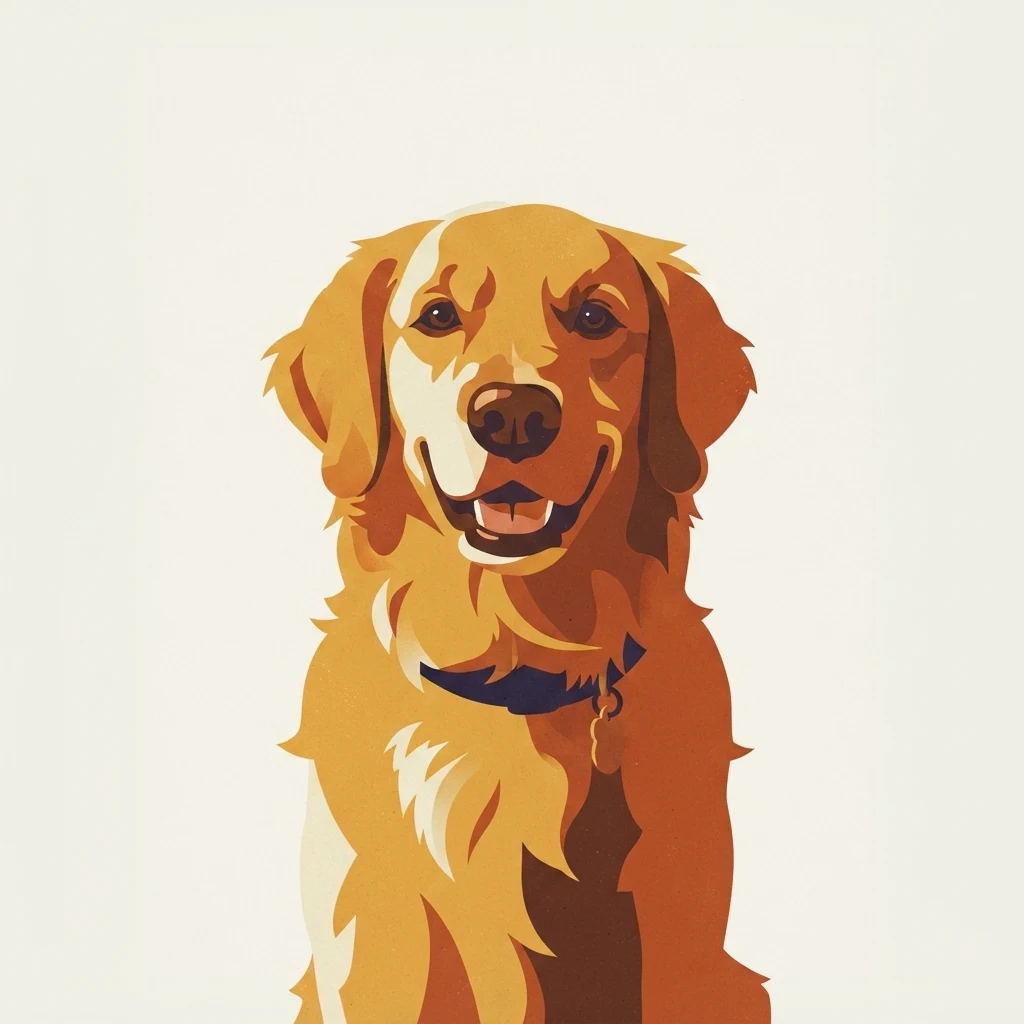 The AI-generated sample dog rendered in the Travel poster style