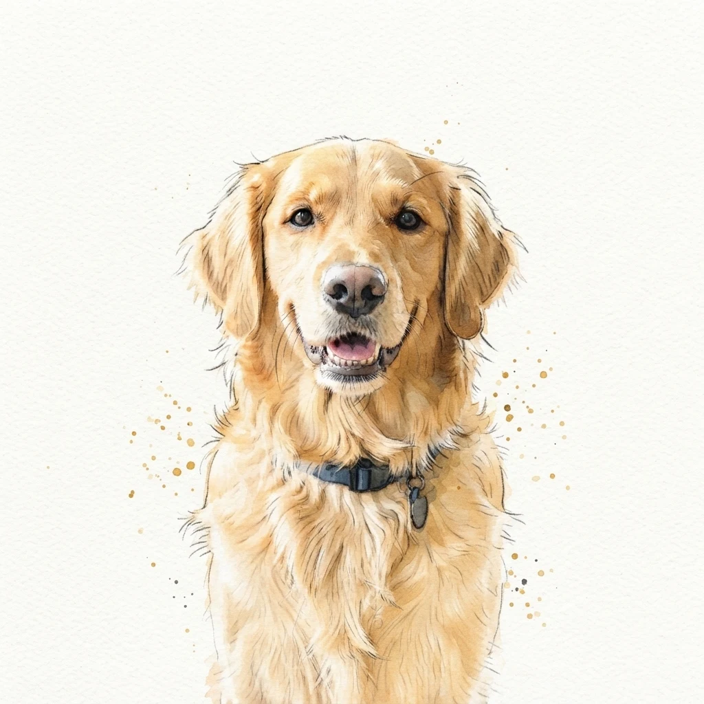 The AI-generated sample dog rendered in the Watercolor style