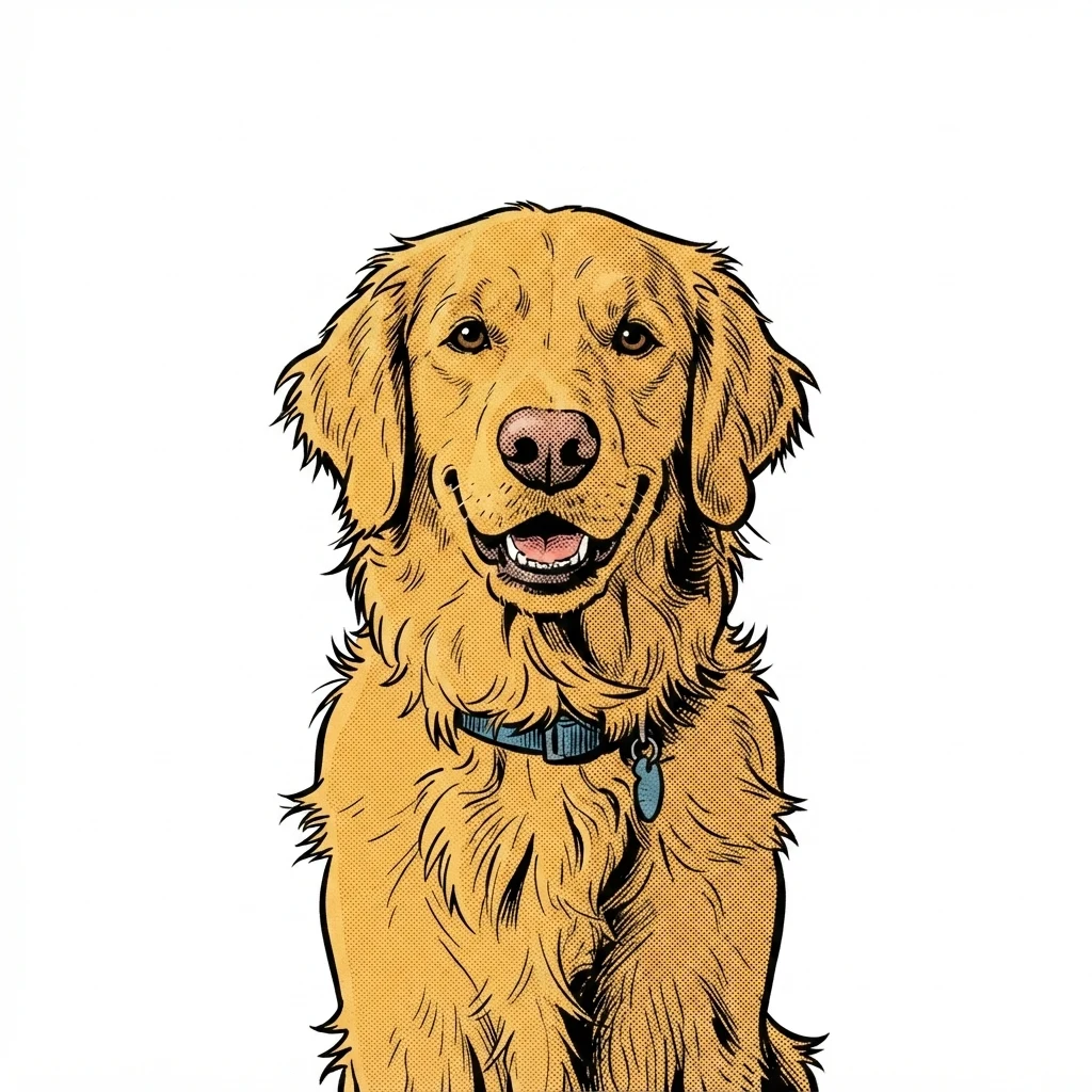 The AI-generated sample dog rendered in the Comic book style