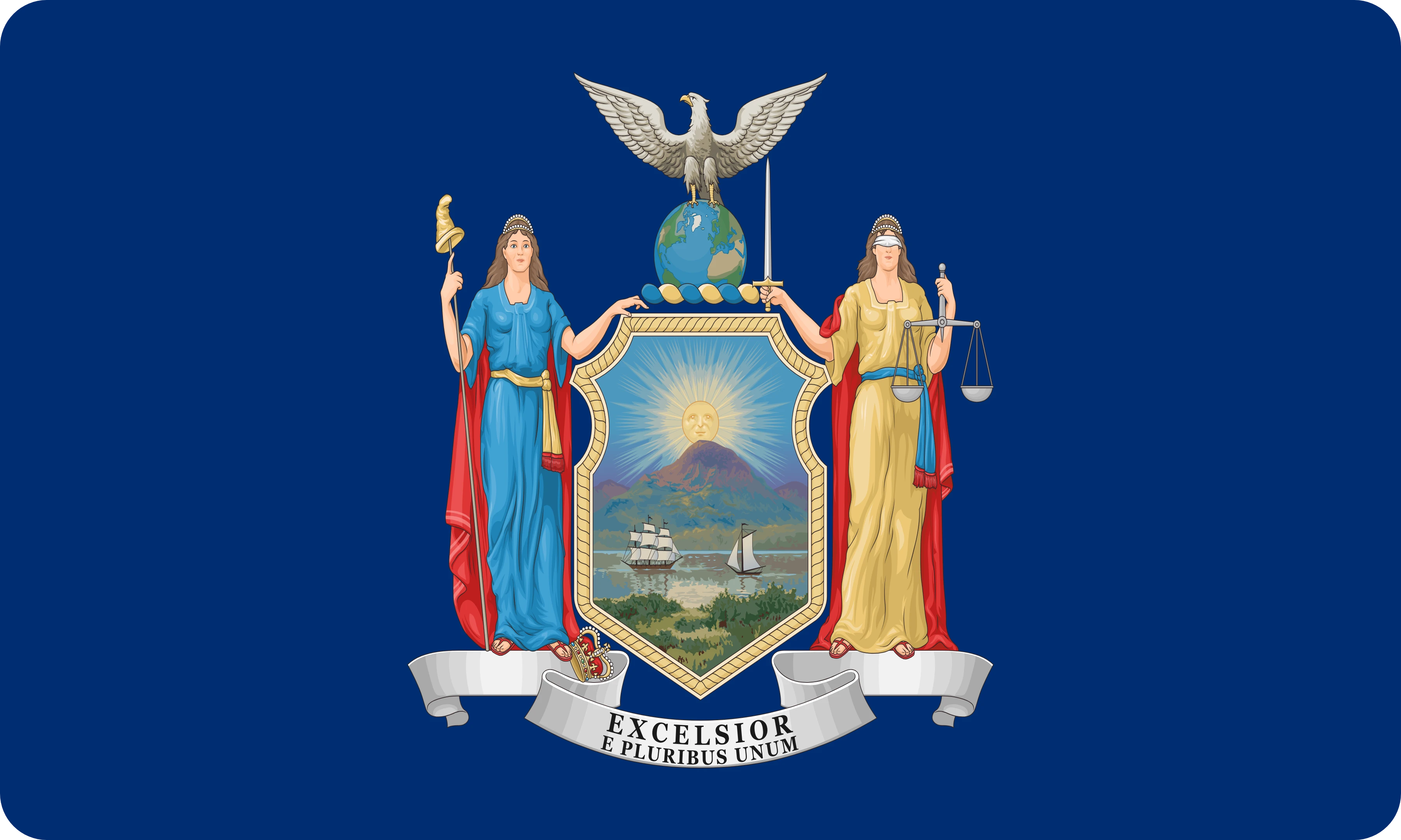 La bandera de New York dibujada como la cara de un cojín