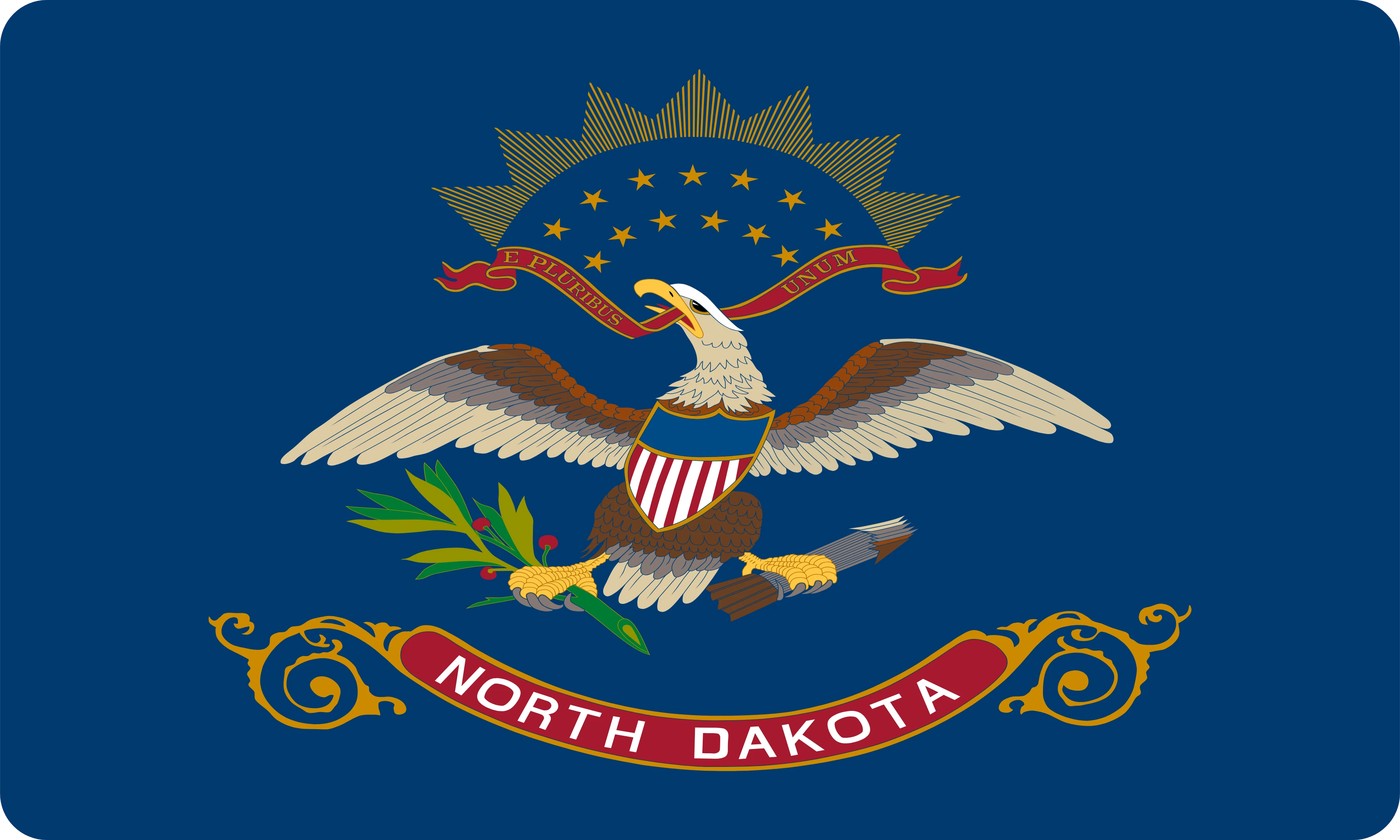 La bandera de North Dakota dibujada como la cara de un cojín