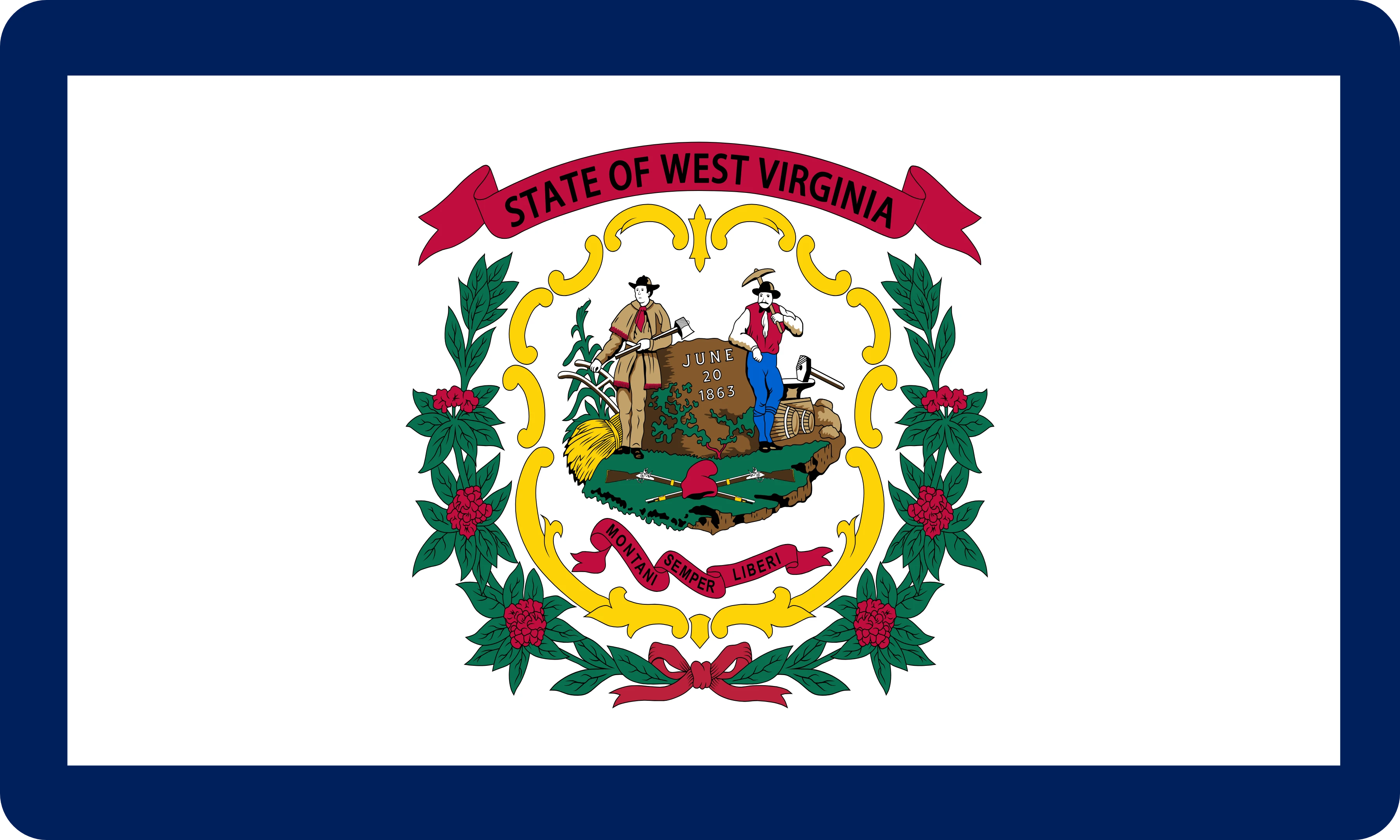 La bandera de West Virginia dibujada como la cara de un cojín