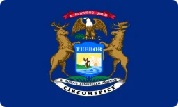 Ang watawat ng Michigan, naka-print bilang mukha ng unan